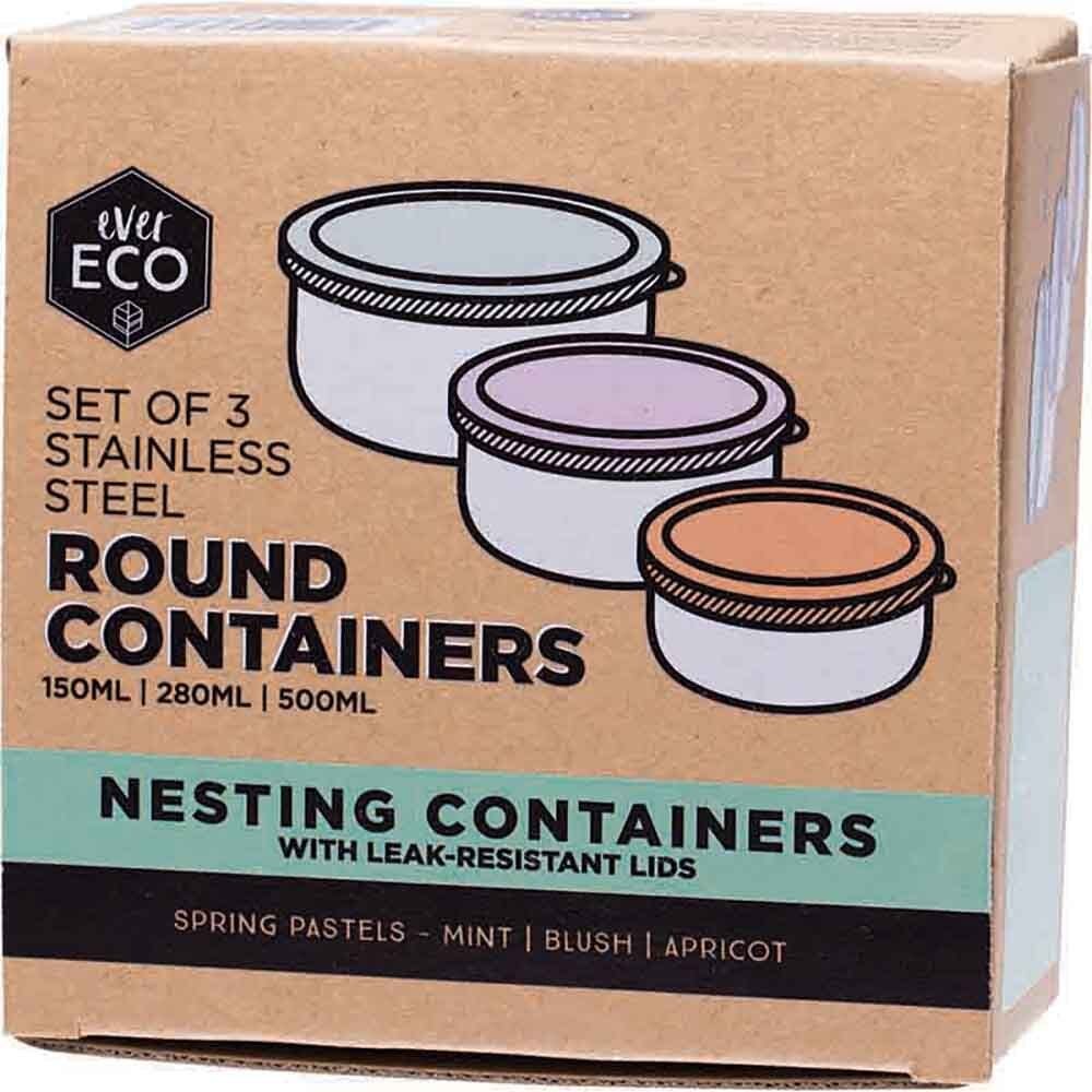 Stainless Steel Round Containers - 3 sizes (150ml, 280ml & 500ml)