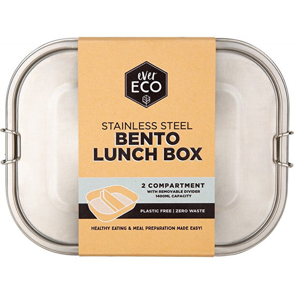 Ever Eco Stainless Steel Bento Box (2 compartments with removable divider, 1400ml)